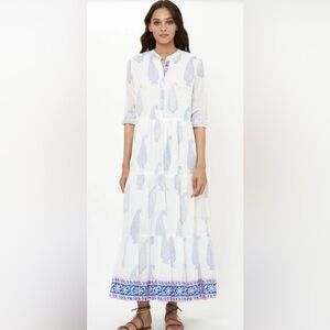 Oliphant Mandarin Aptos Blue White and Blue Paisley Maxi Dress Large NWT NEW